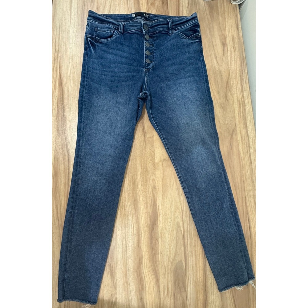 Kut from the Kloth Connie High Rise Ankle Skinny Jeans Blue Button Fly Size 14